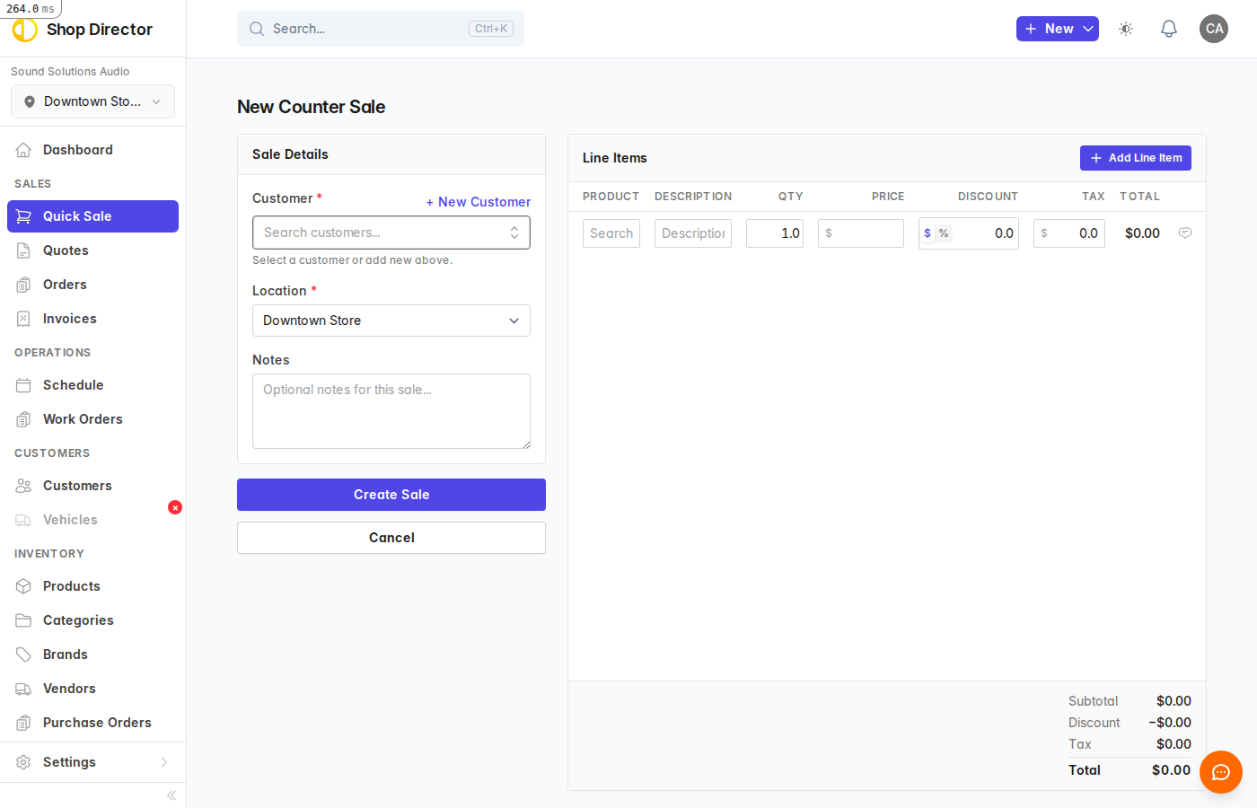 Quick Sale form with line items